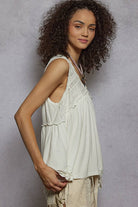 Sleeveless V-Neck Babydoll Lace Trim Knit Top boho clothing, festival outfit, hippie style apparel | Elevated Hippie