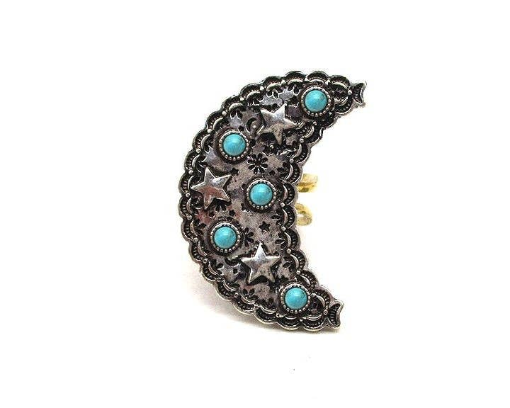WESTERN MOON AND STAR CUFF RING boho clothing, festival outfit, hippie style apparel | Elevated Hippie