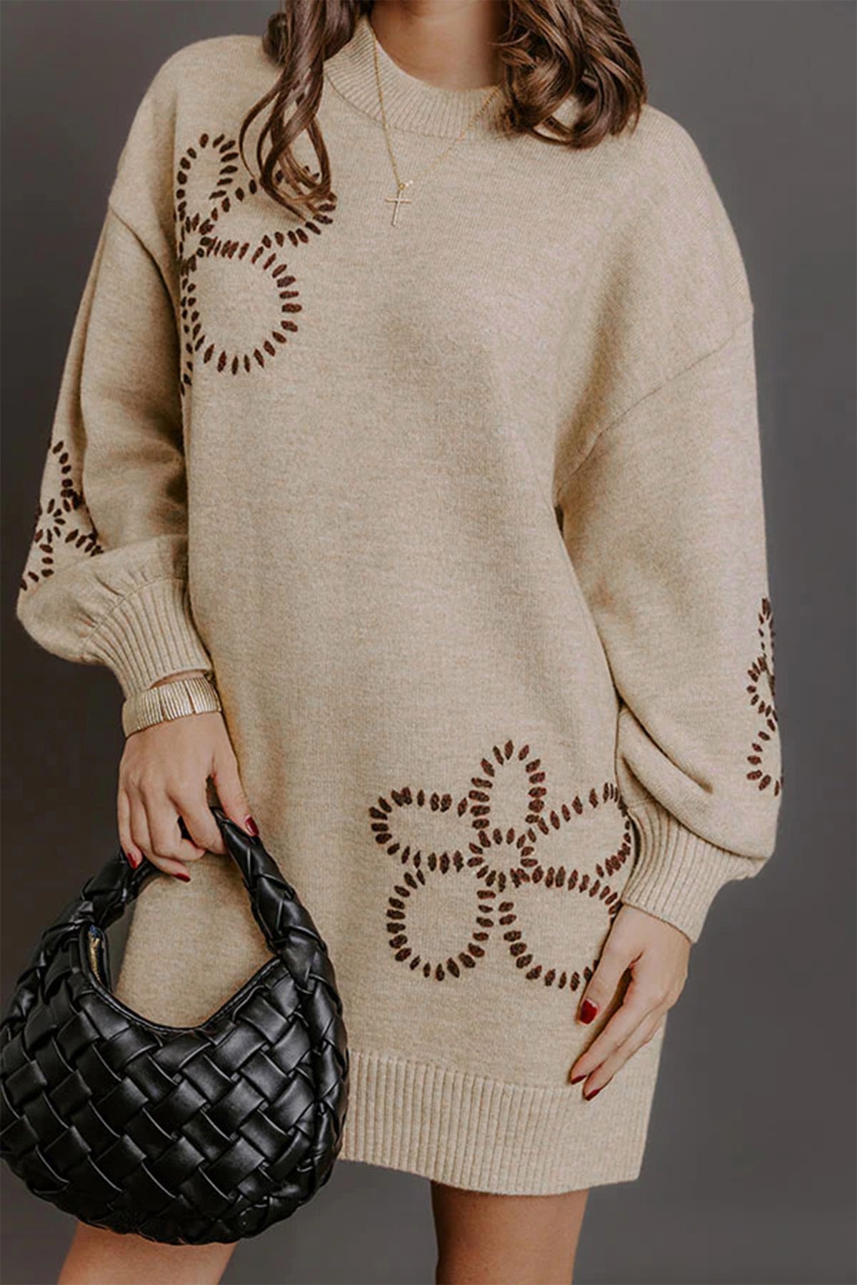 Parchment Floral Puff Sleeve Sweater Dress