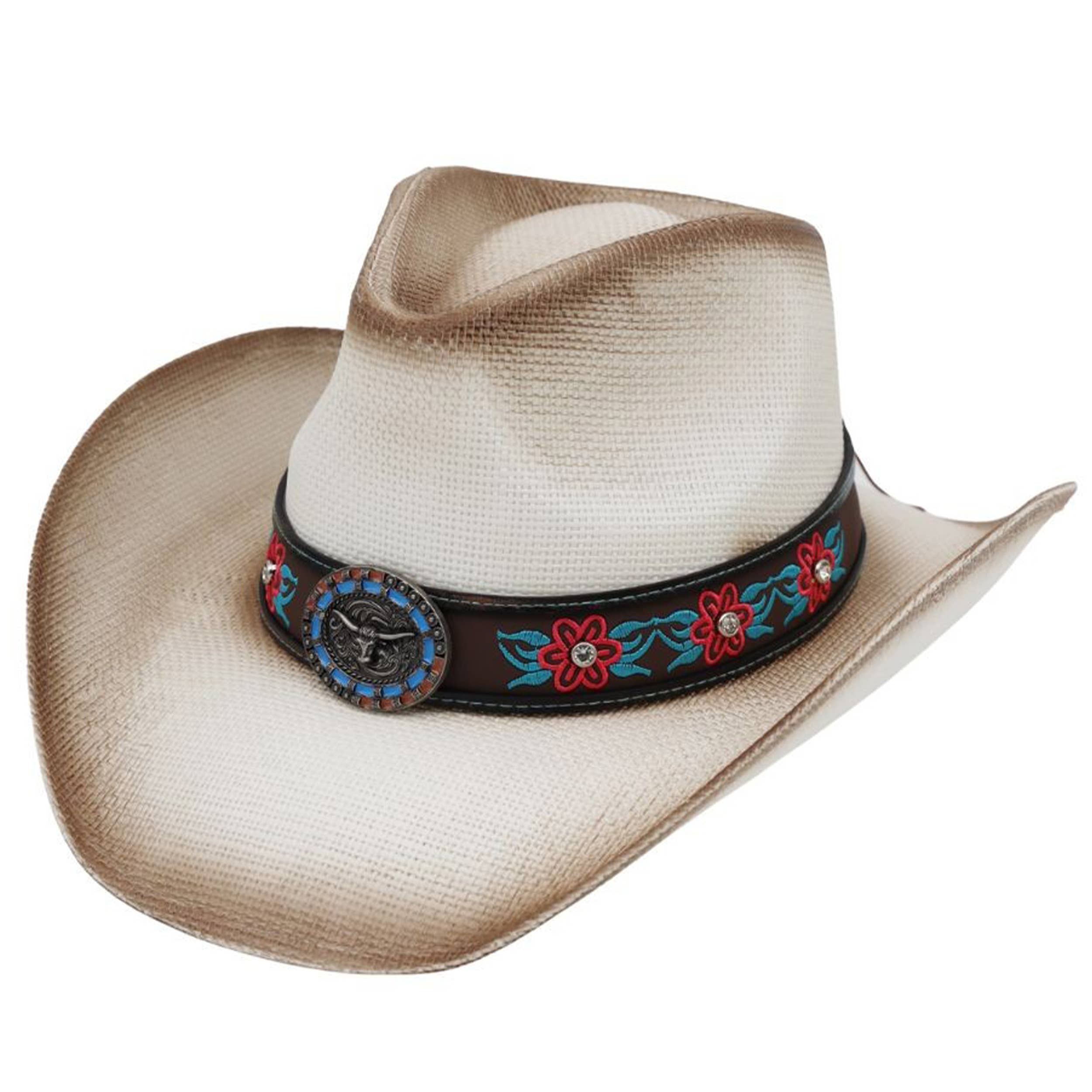 Rhinestone Flower Embroidered with Longhorn Cowboy Hat boho clothing, festival outfit, hippie style apparel | Elevated Hippie