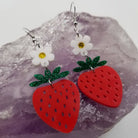 White Flower and Red Strawberry Earrings boho clothing, festival outfit, hippie style apparel | Elevated Hippie