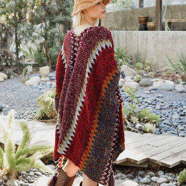 Western Colorful Crochet Patterned Ruana