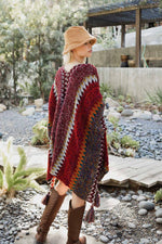 Western Colorful Crochet Patterned Ruana