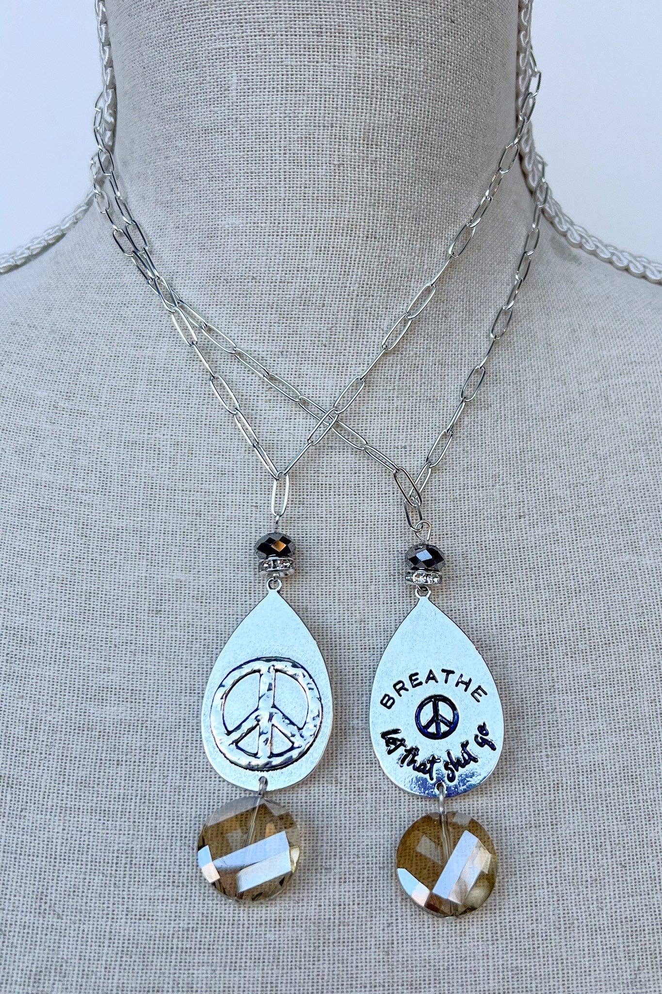 Breathe Peace Sign Necklace in Silver boho clothing, festival outfit, hippie style apparel | Elevated Hippie
