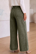 Jungle Green Mineral Wash Flare Leg Drawstring Pants