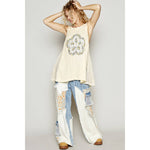 Round neck floral lace solid sleeveless tunic - The Elevated Hippie