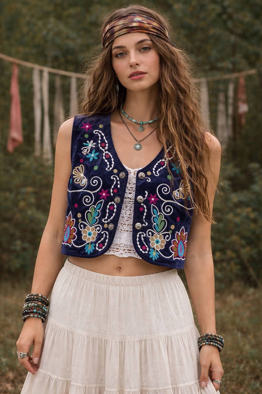 Boho Retro Flower Embroidered Women Velvet Vest boho clothing, festival outfit, hippie style apparel | Elevated Hippie