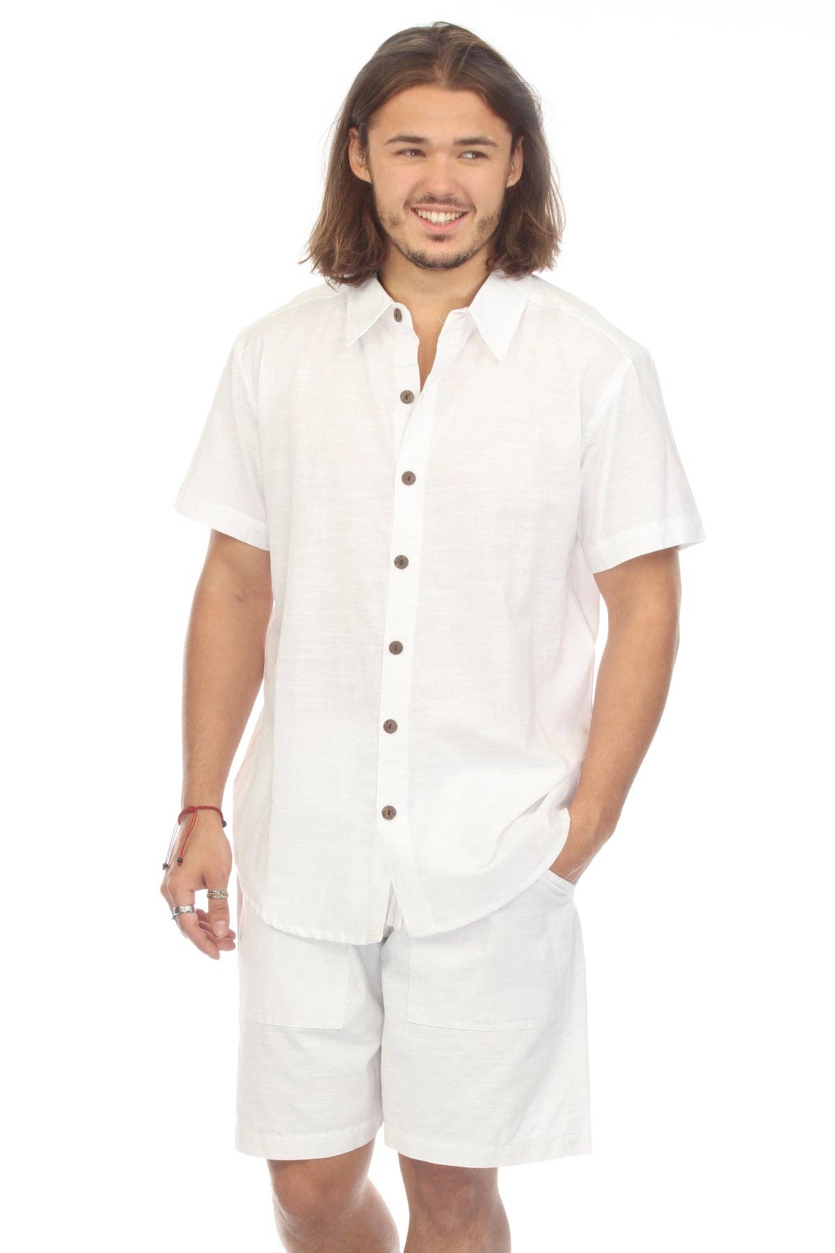 Cotton Slub Button Down Mens Short Sleeve Shirt boho clothing, festival outfit, hippie style apparel | Elevated Hippie