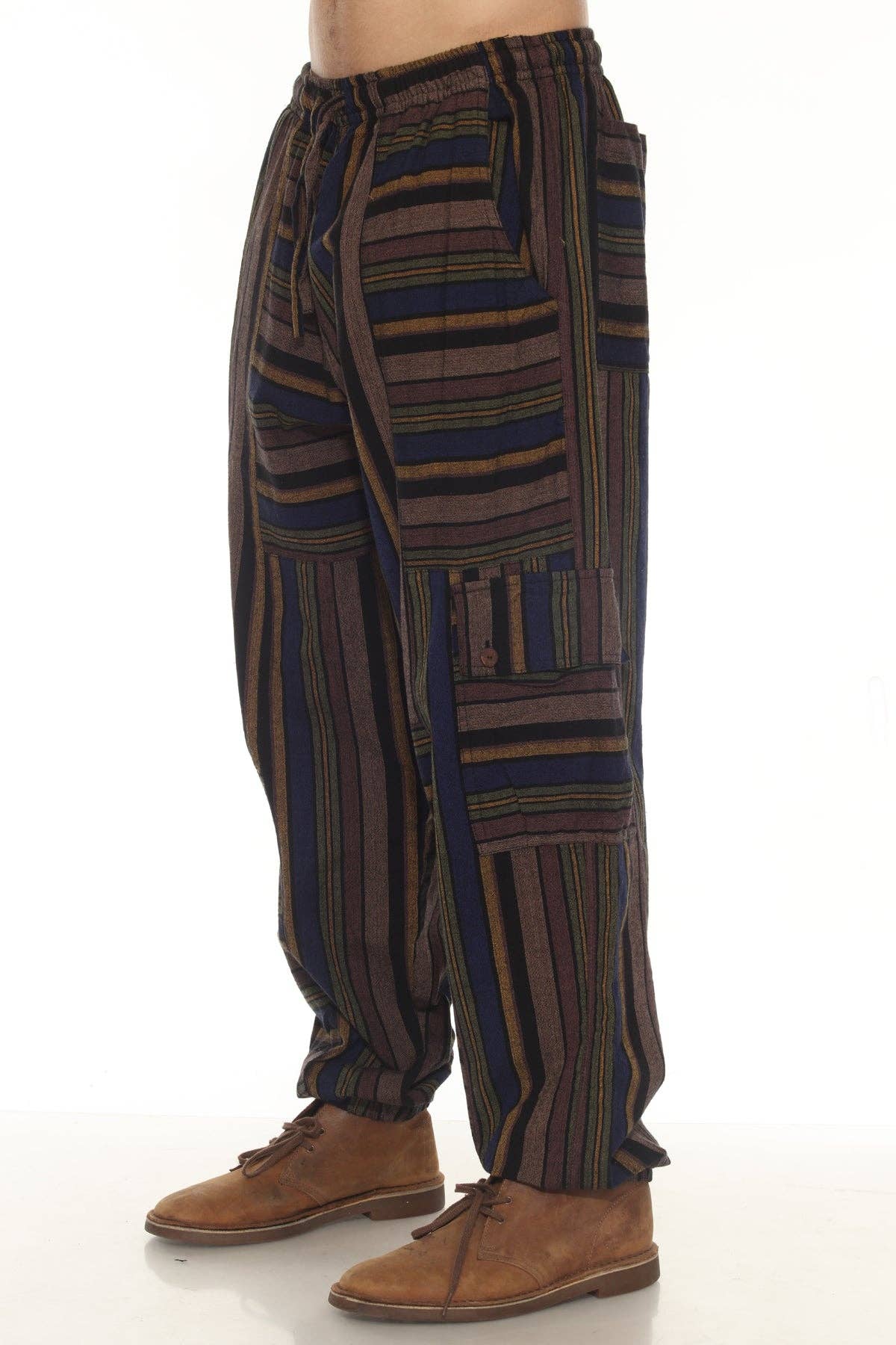 Men’s Patchwork Stripe Cotton Joggers – Boho Festival Pants boho clothing, festival outfit, hippie style apparel | Elevated Hippie