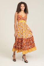 V-Neck Twist Front Cut-Out Patchwork Maxi Dress - The Elevated Hippie