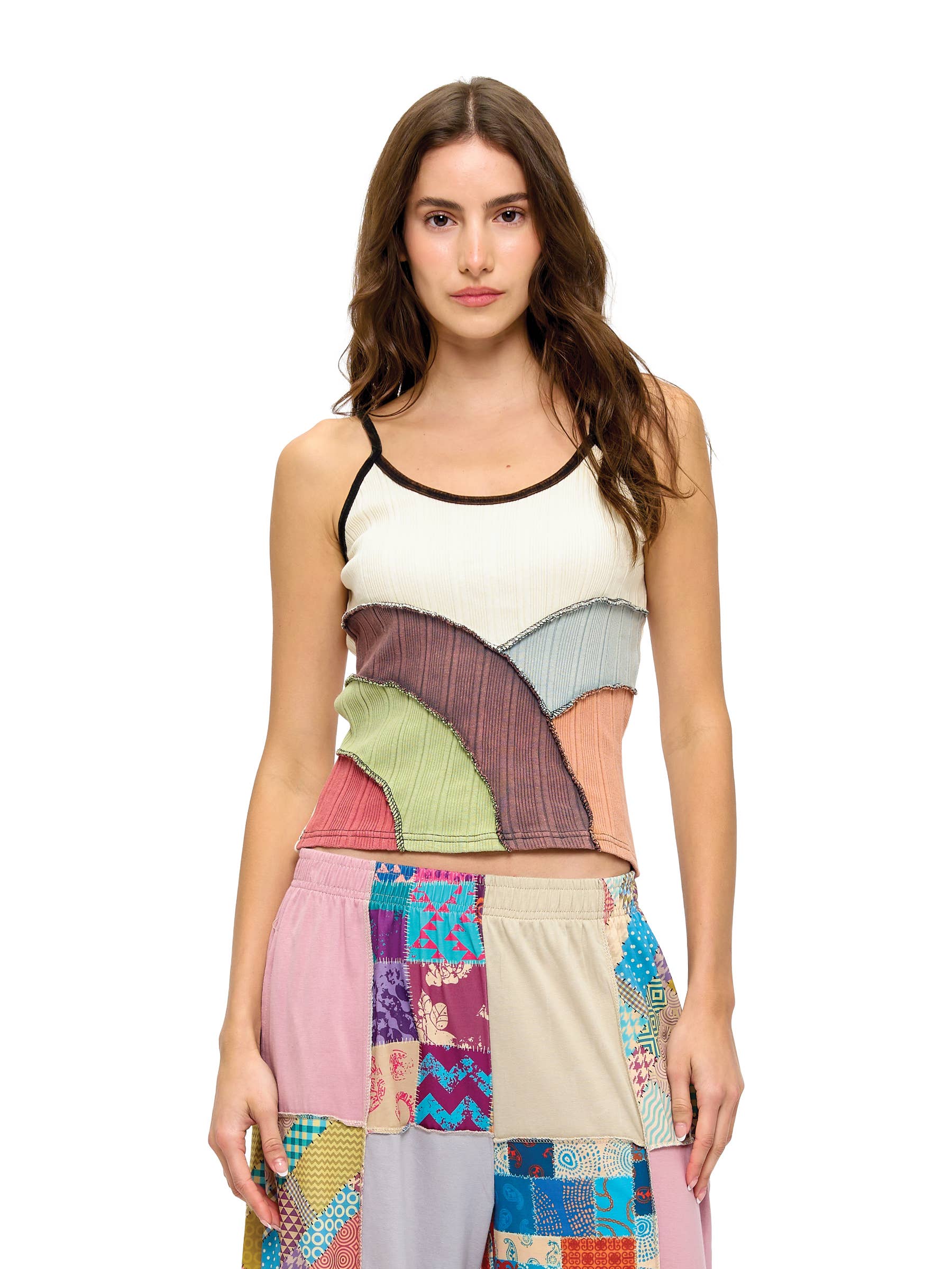 Yak & Yeti - Boho Hippy Patchwork Ribbed Tank Top boho clothing, festival outfit, hippie style apparel | Elevated Hippie