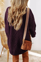 Burgundy Cable Knit Drop Shoulder Sweater Dress