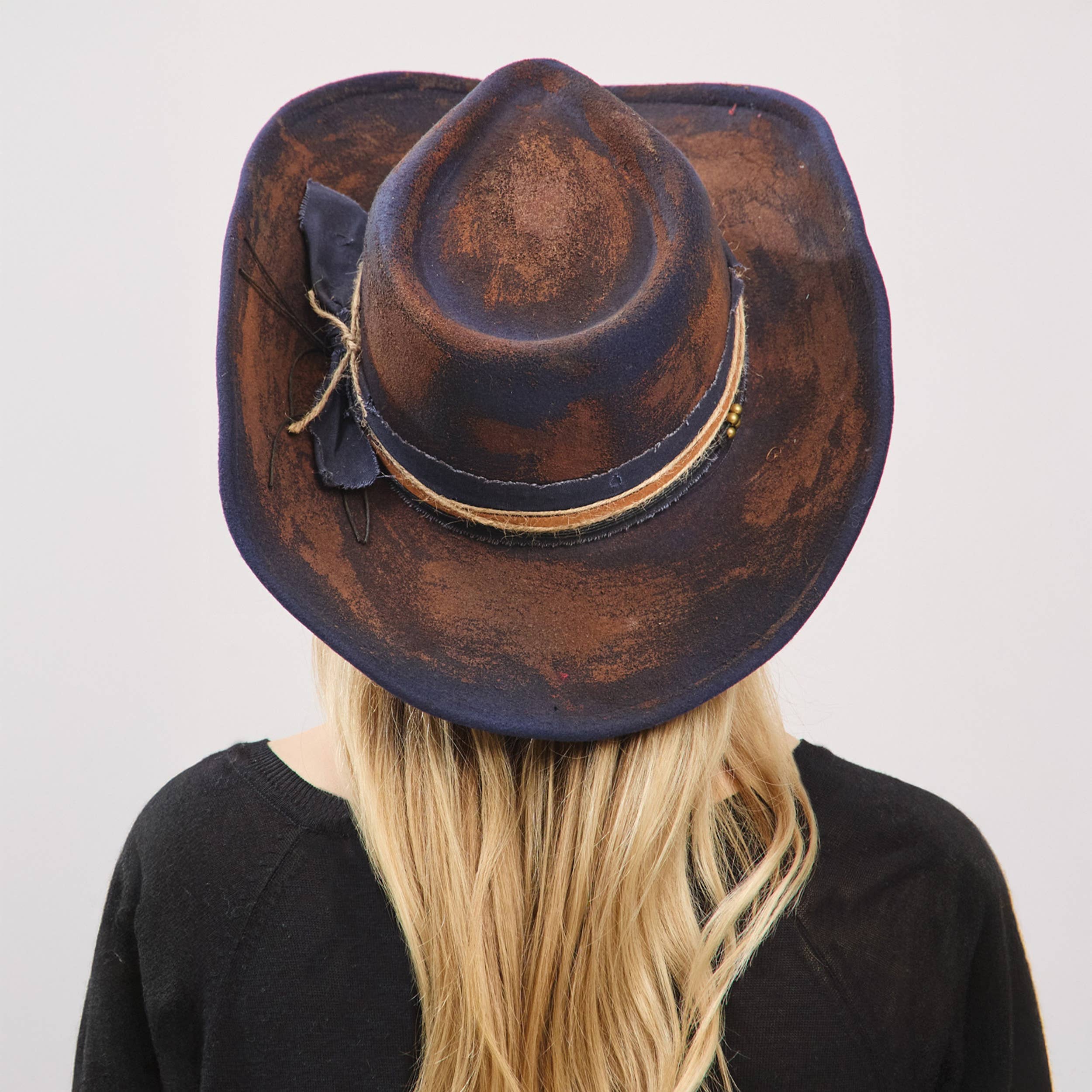 Distressed Fabric Multi Band Cowgirl Fedora Hat boho clothing, festival outfit, hippie style apparel | Elevated Hippie