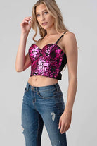 Metallic Shine Floral Printed Crop Top boho clothing, festival outfit, hippie style apparel | Elevated Hippie