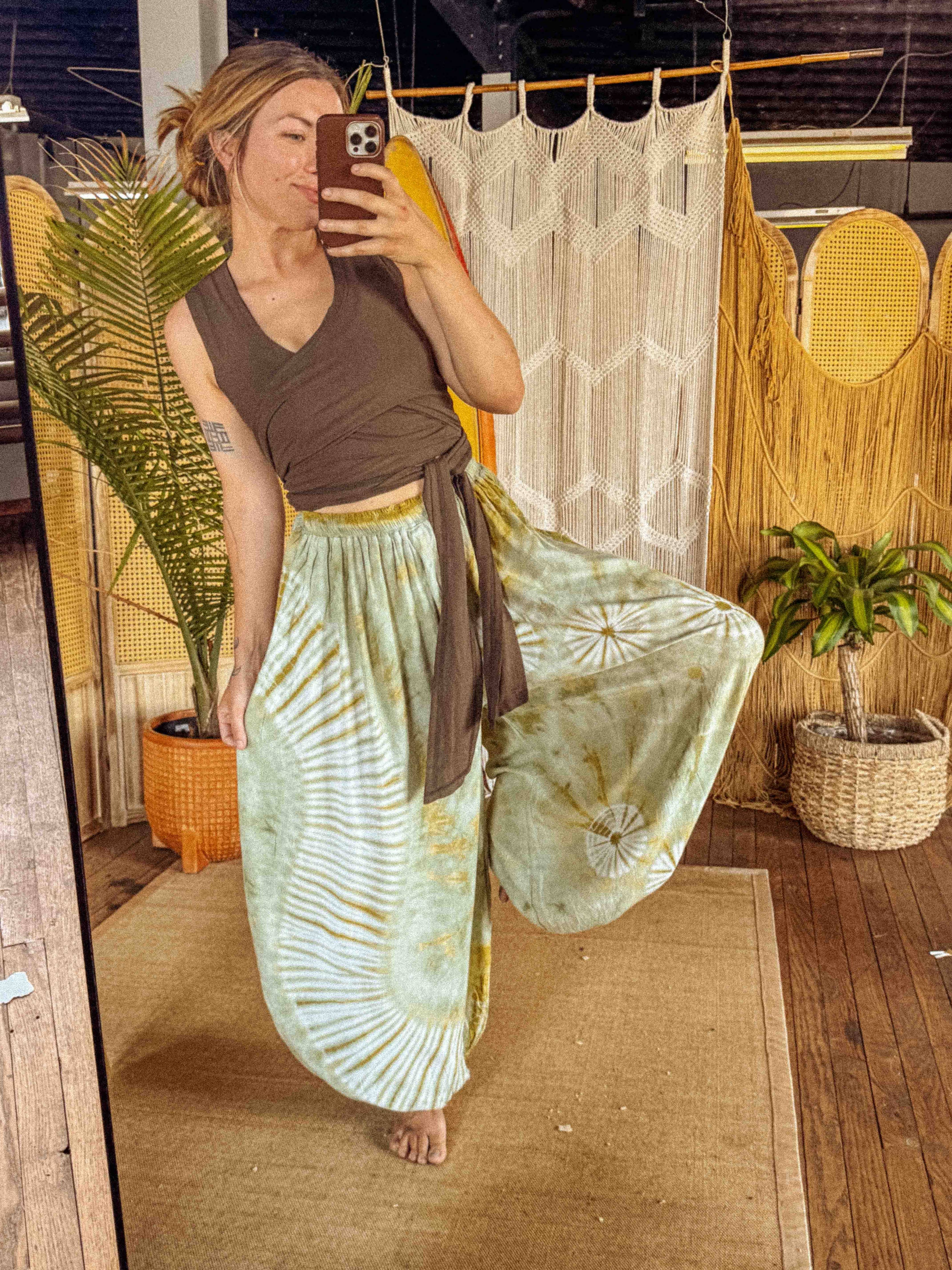 Flowy Hippie Tie Dye Pants Earthy + Colorful Baggy Yoga Pant boho clothing, festival outfit, hippie style apparel | Elevated Hippie