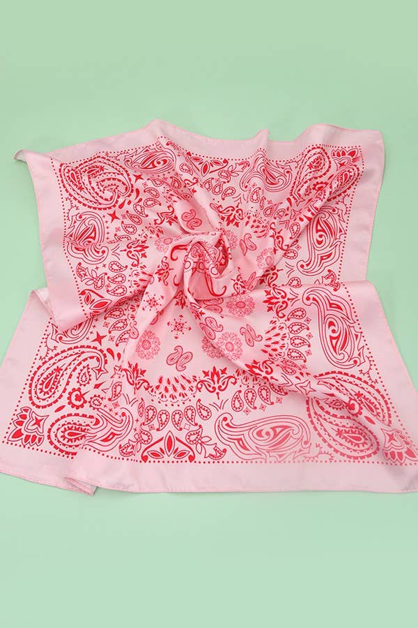 PAISLEY PINK SILKY FEEL BANDANA SCARF | 40SC616 boho clothing, festival outfit, hippie style apparel | Elevated Hippie