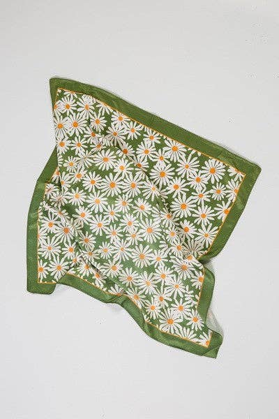FLOWER SILKY FEEL BANDANA SCARF | 21SC353GRN boho clothing, festival outfit, hippie style apparel | Elevated Hippie