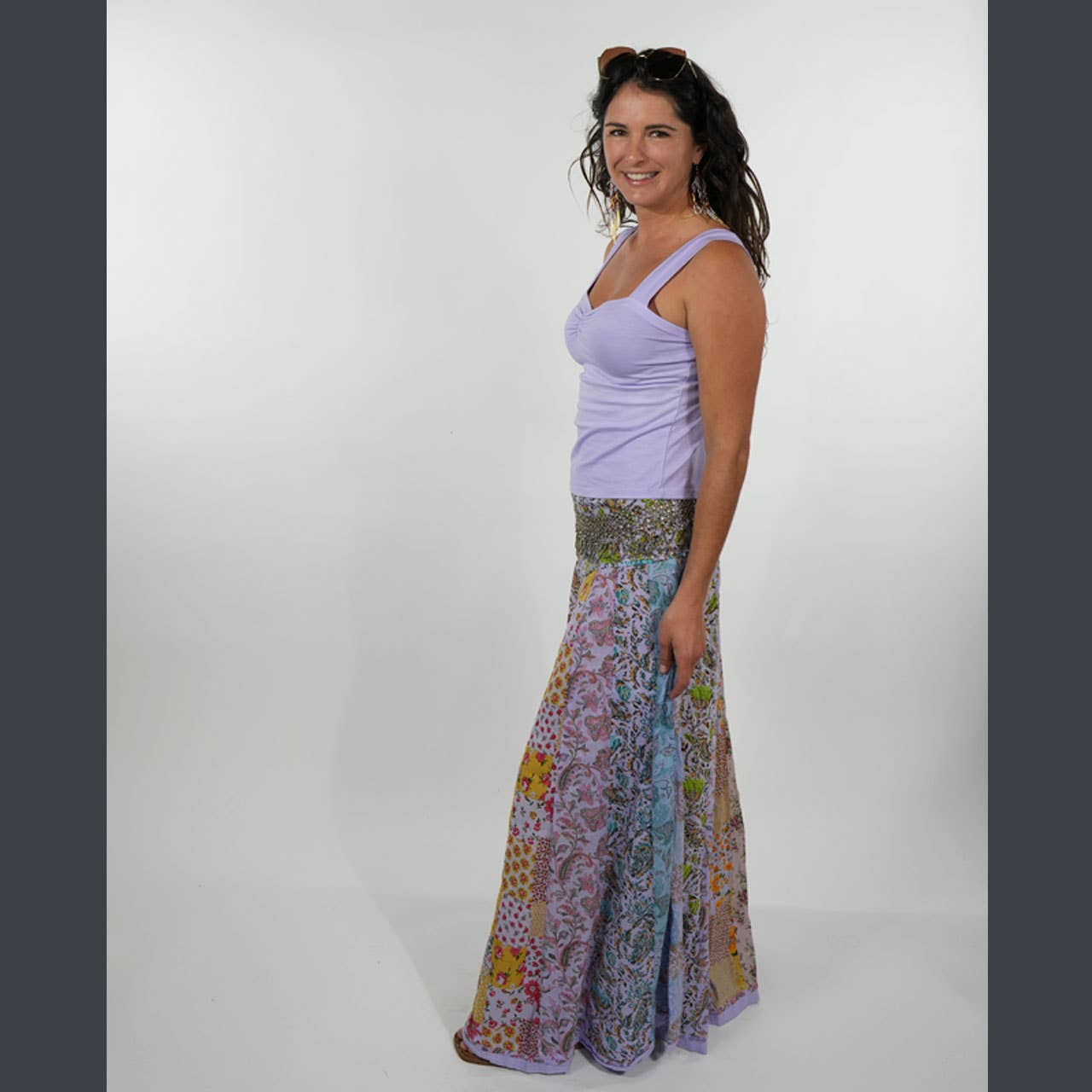 Hippie Boho Cotton Floral Patchwork Maxi Skirt with Pockets boho clothing, festival outfit, hippie style apparel | Elevated Hippie