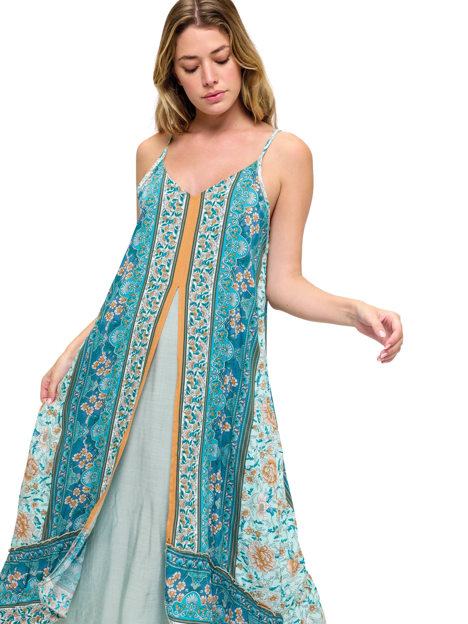 Dreamy Floral Double-Layer Maxi Dress boho clothing, festival outfit, hippie style apparel | Elevated Hippie
