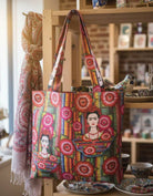Boho Vintage-Inspired Frida Luxe Canvas Shoulder Tote Bag boho clothing, festival outfit, hippie style apparel | Elevated Hippie