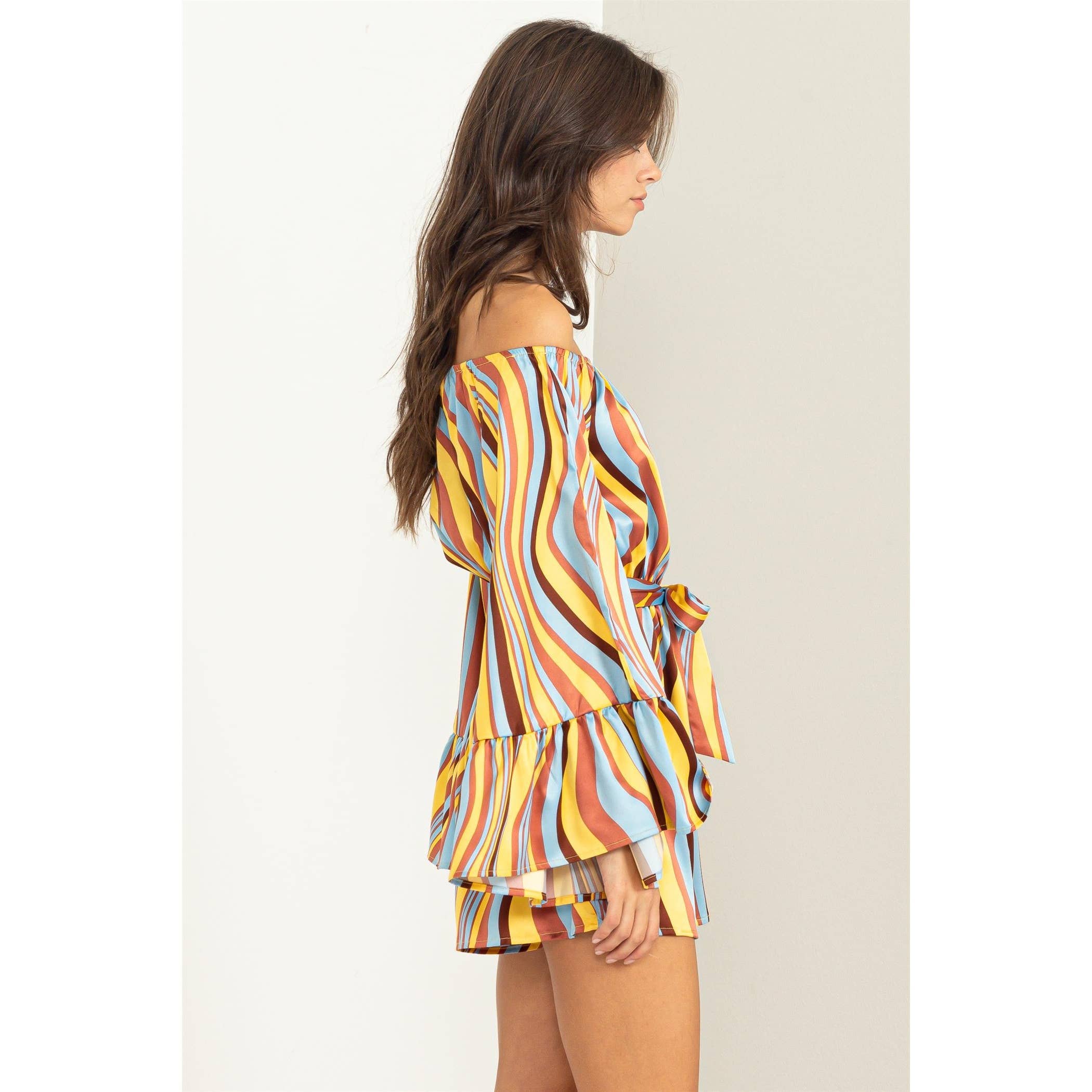 Lover Swirl-Print Tie-Front Romper boho clothing, festival outfit, hippie style apparel | Elevated Hippie
