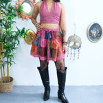 Patchwork Flowy Mini Skirt with Pockets