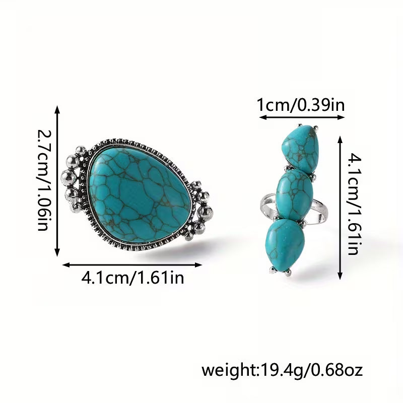 Vintage Bohemian Style Turquoise Two-Piece Ring Set for Women boho clothing, festival outfit, hippie style apparel | Elevated Hippie