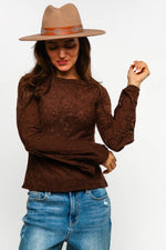 BELL BOTTOM LONG SLEEVE FLORAL JACQUARD KNIT TOP - The Elevated Hippie