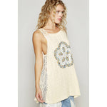 Round neck floral lace solid sleeveless tunic - The Elevated Hippie