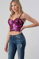 Metallic Shine Floral Printed Crop Top boho clothing, festival outfit, hippie style apparel | Elevated Hippie