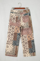 Khaki Patchwork Print Casual Jeans