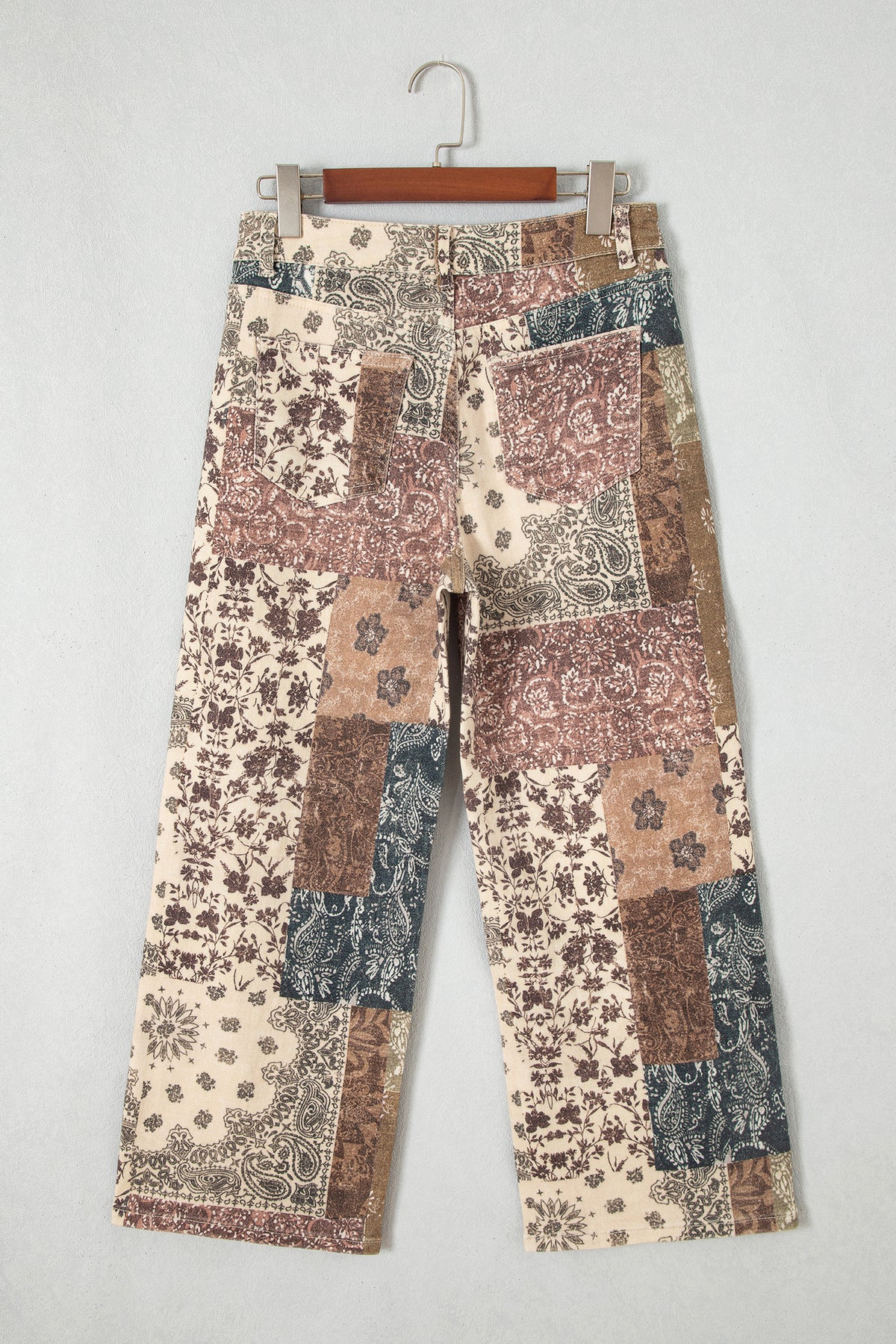 Khaki Patchwork Print Casual Jeans