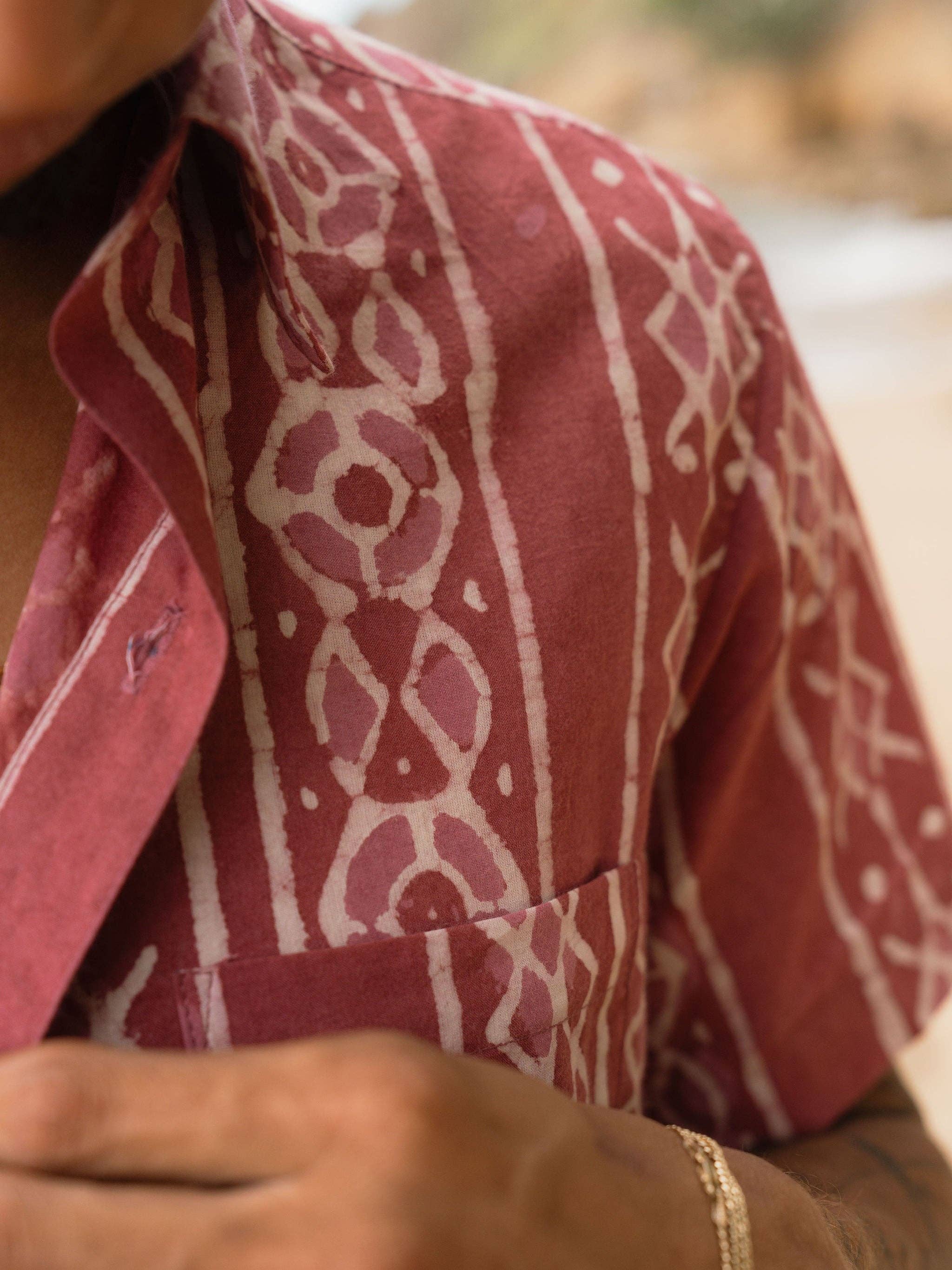 Mens Short Sleeve Button Down - ORGANIC COTTON - Brick Mezcal boho clothing, festival outfit, hippie style apparel | Elevated Hippie