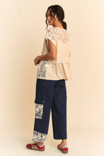 EMBROIDERY DAISY FLOWY DOLMAN KNIT TOP WITH LACE - The Elevated Hippie