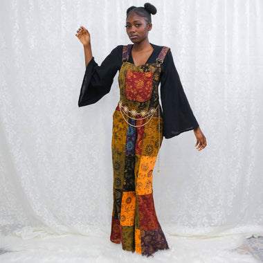 Patchwork Vibrant Wide Leg Cotton Jumpsuit: Celestial / One Size - The Elevated Hippie