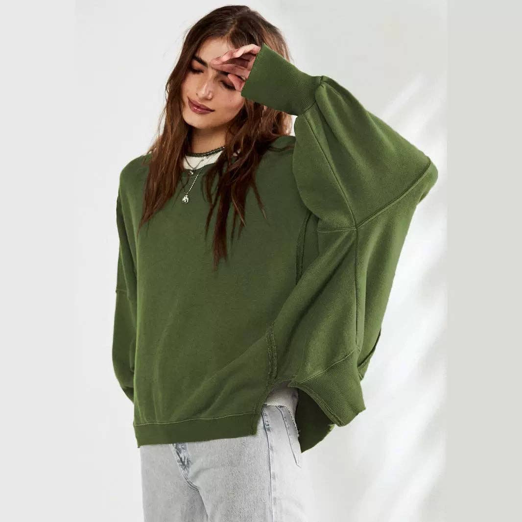 Lovesoft Oversized Crew Neck Casual Knit Sweatshirt Top boho clothing, festival outfit, hippie style apparel | Elevated Hippie