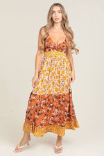 V-Neck Twist Front Cut-Out Patchwork Maxi Dress - The Elevated Hippie