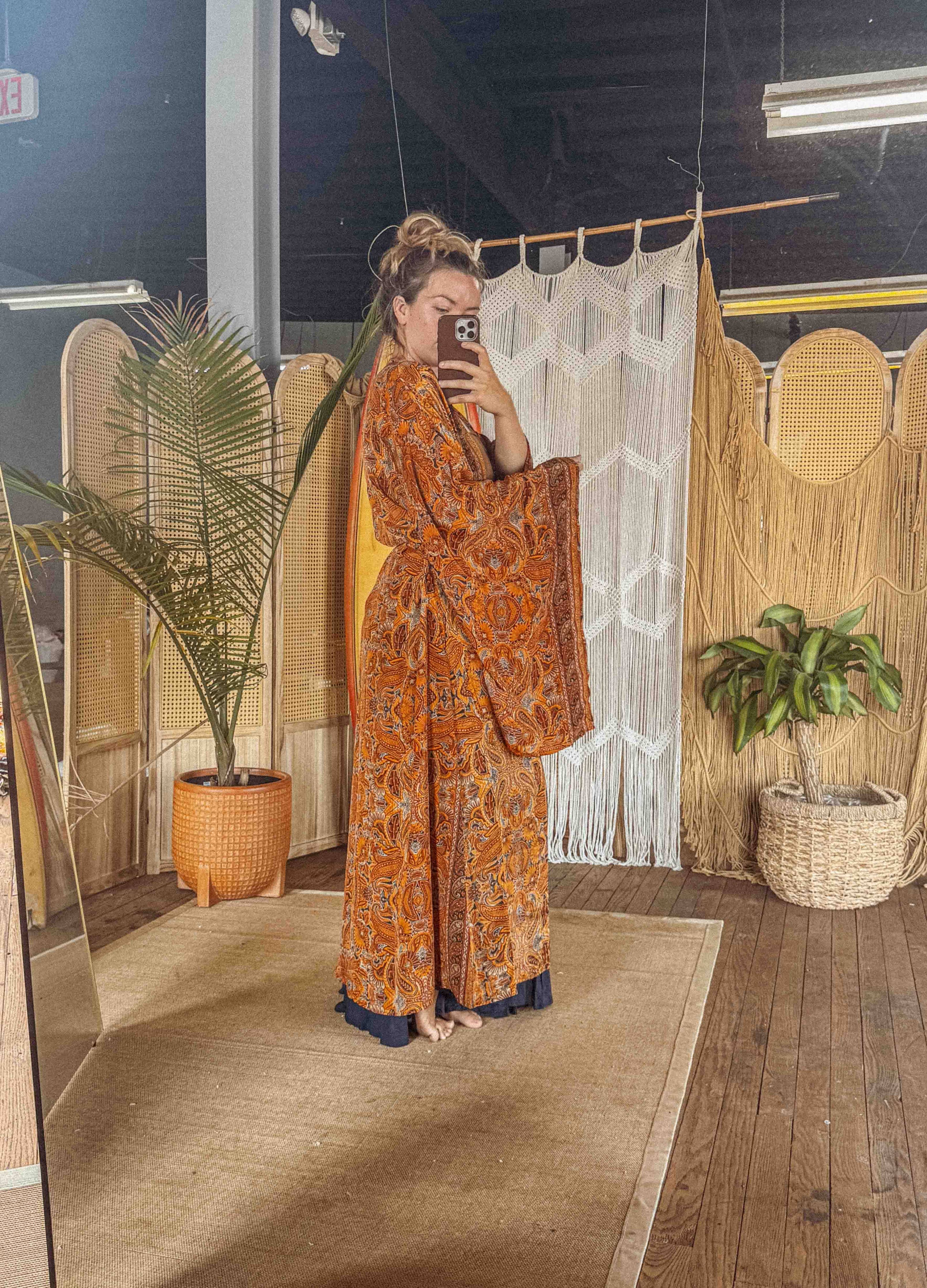 Gardenbelle Shop - BOHO Silk Bell Sleeve Long Maxi Kimono Duster Cardigan boho clothing, festival outfit, hippie style apparel | Elevated Hippie
