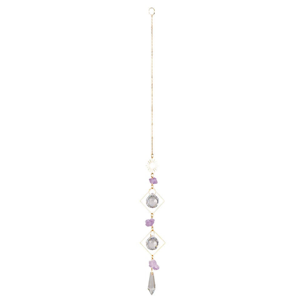 SUN WITH AMETHYST DOUBLE TRIANGLE CRYSTAL SUNCATCHER boho clothing, festival outfit, hippie style apparel | Elevated Hippie