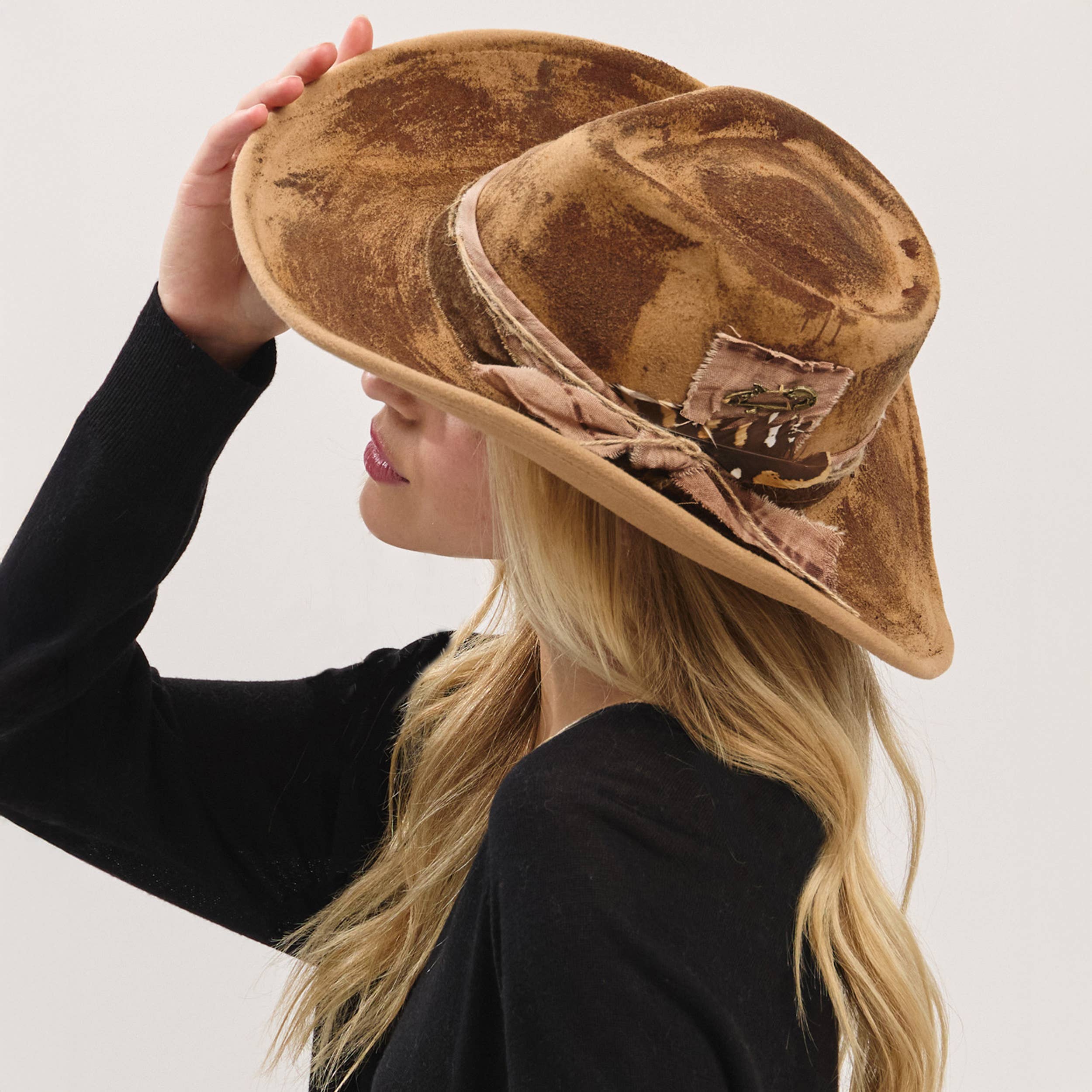 Rustic Cowgirl Feather and Band Fedora Hat boho clothing, festival outfit, hippie style apparel | Elevated Hippie