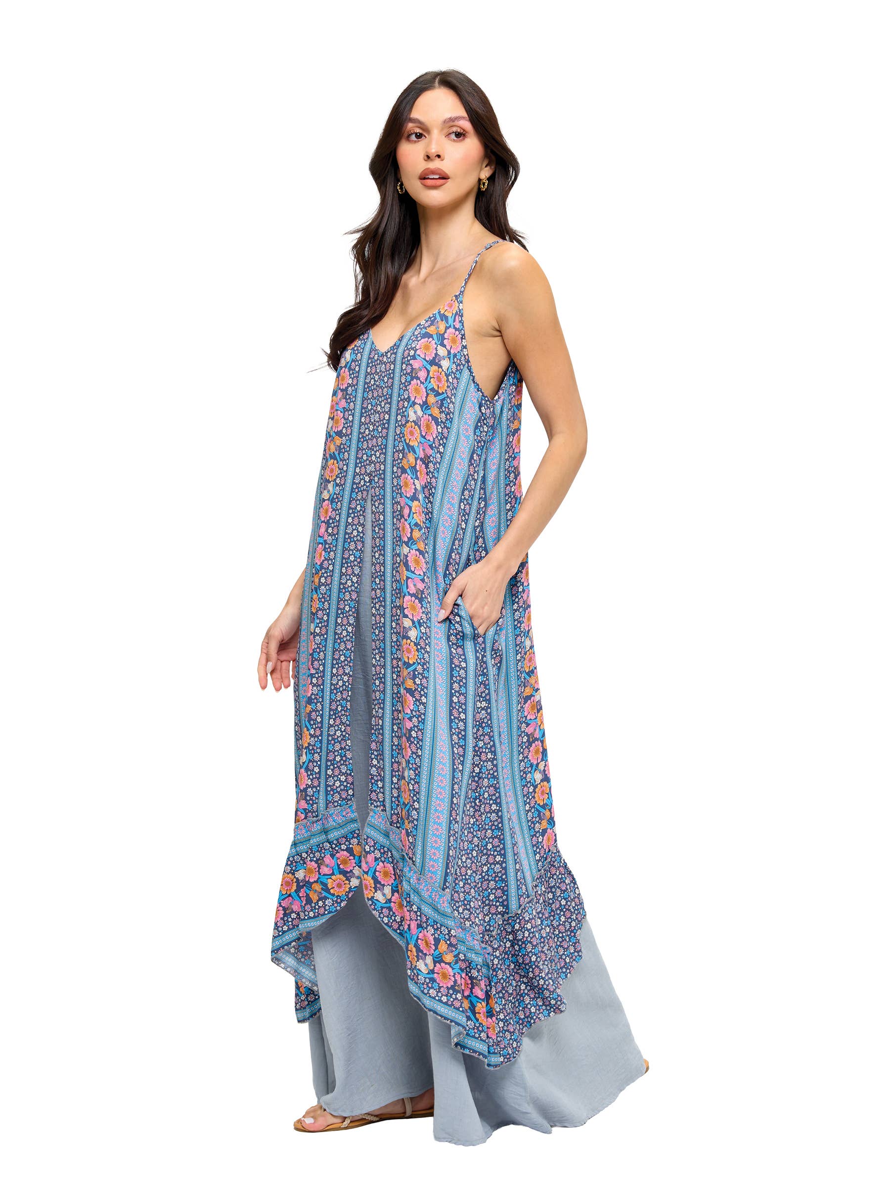 Dreamy Floral Double-Layer Maxi Dress boho clothing, festival outfit, hippie style apparel | Elevated Hippie