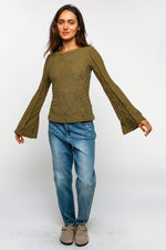 BELL BOTTOM LONG SLEEVE FLORAL JACQUARD KNIT TOP - The Elevated Hippie