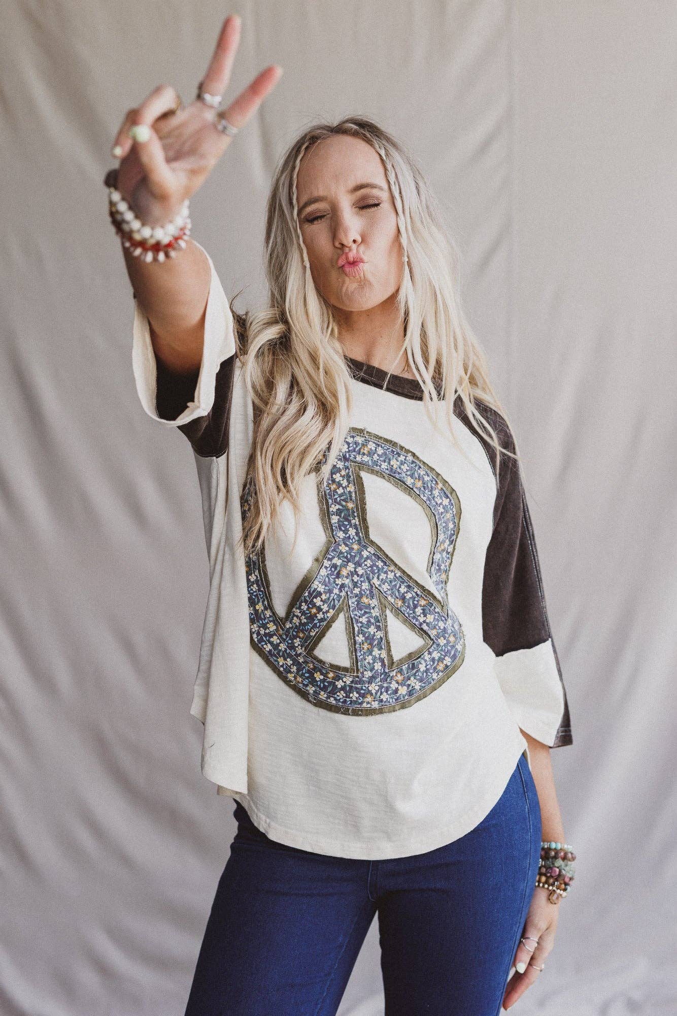 Three Bird Nest - Peaceful Contrast Top - Navy Ivory boho clothing, festival outfit, hippie style apparel | Elevated Hippie