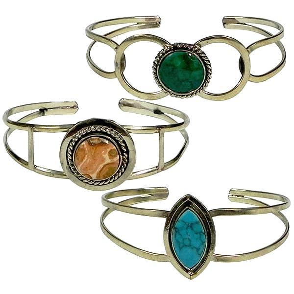 Small Stone Wide Metal Cuff Bracelet boho clothing, festival outfit, hippie style apparel | Elevated Hippie