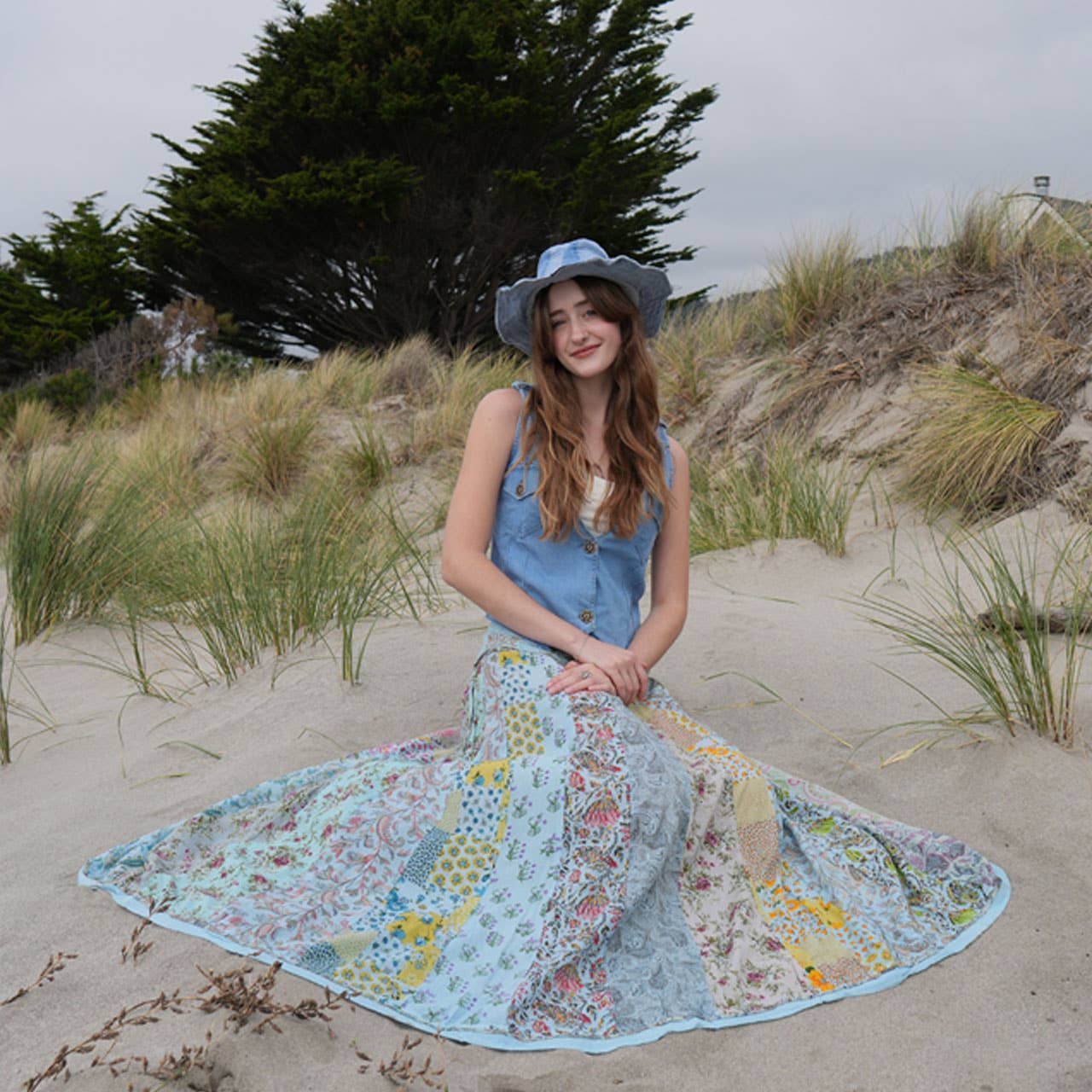 Hippie Boho Cotton Floral Patchwork Maxi Skirt with Pockets boho clothing, festival outfit, hippie style apparel | Elevated Hippie