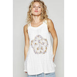 Round neck floral lace solid sleeveless tunic - The Elevated Hippie