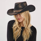 Distressed Fabric Band Feather Cowgirl Fedora Hat boho clothing, festival outfit, hippie style apparel | Elevated Hippie