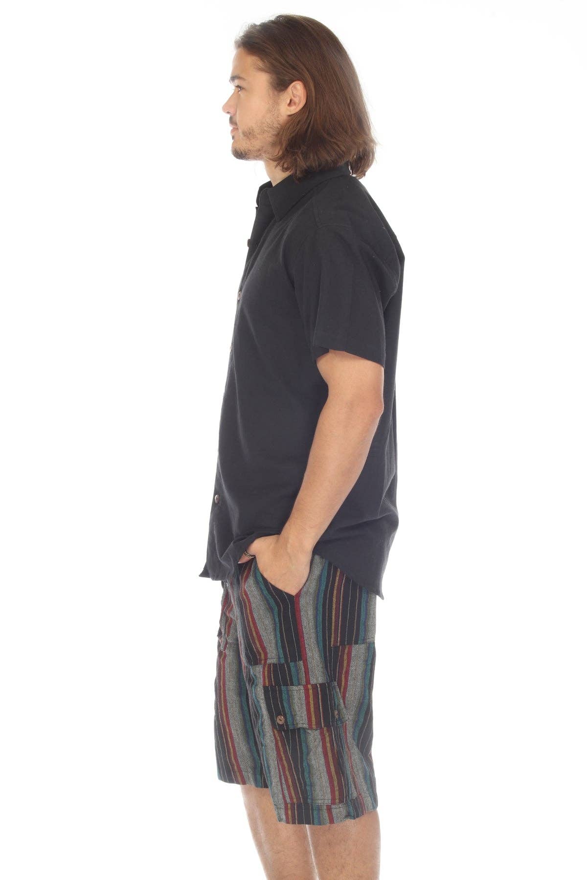 Cotton Slub Button Down Mens Short Sleeve Shirt boho clothing, festival outfit, hippie style apparel | Elevated Hippie