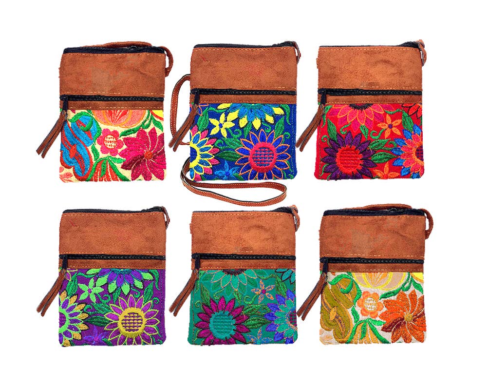 Small Embroidered Floral Leather Purse Passport Bag boho clothing, festival outfit, hippie style apparel | Elevated Hippie