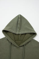Plaid Sleeve Drawstring Hooded Sweatshirt - Moss Green